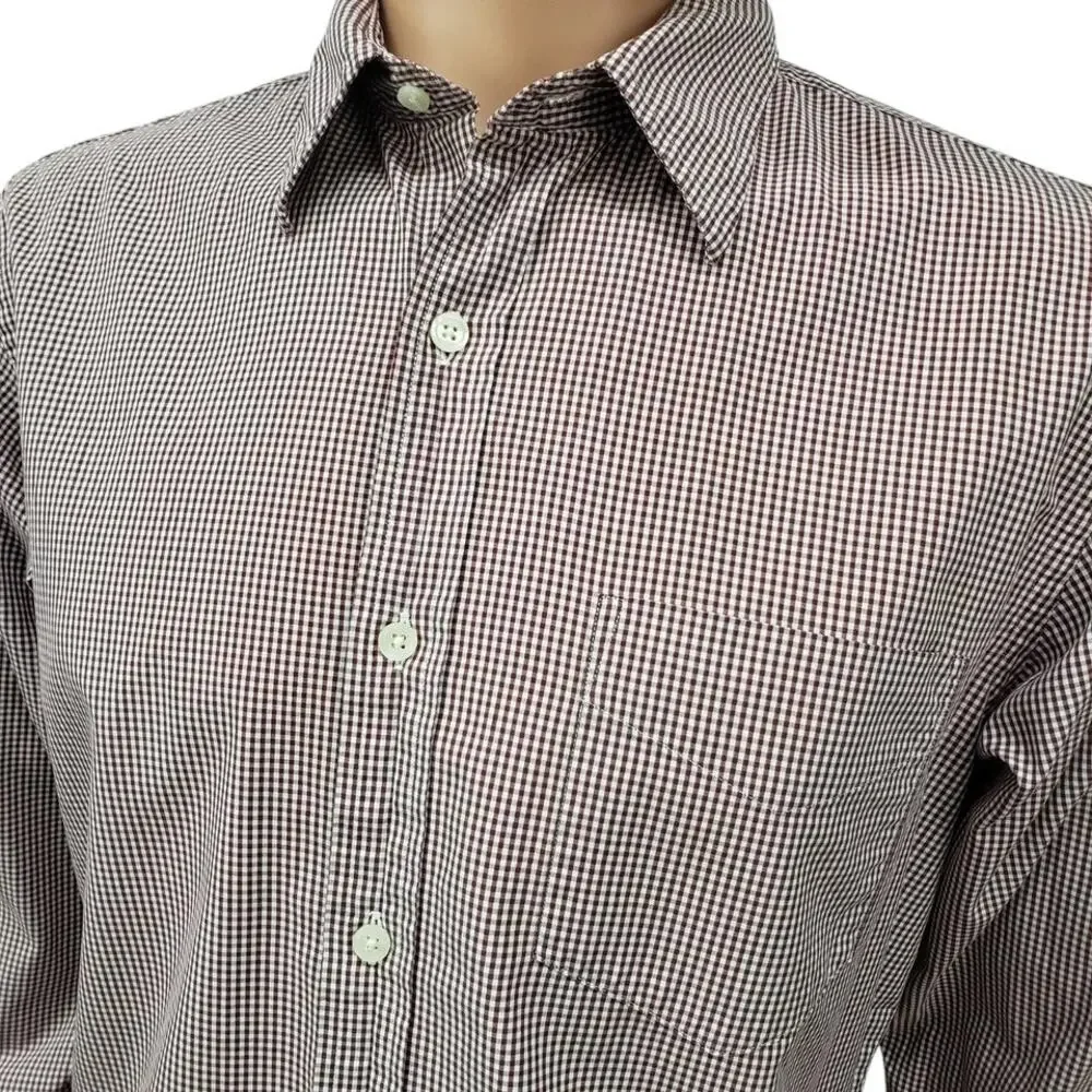 J. CREW Dress Shirt Gingham Micro Check Burgundy 80s 2 Ply 100% Cotton 15-15.5 M